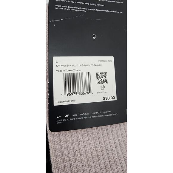 New NWT Nike Everyday Cushioned Wool Blend Crew Socks W 10-13 M 8-12 - Picture 7 of 9